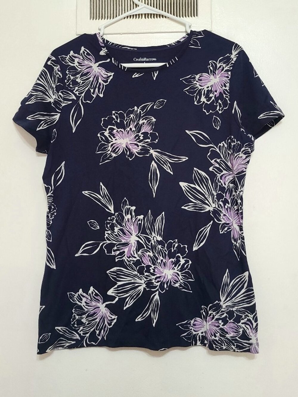 Navy Floral Short Sleeve Top